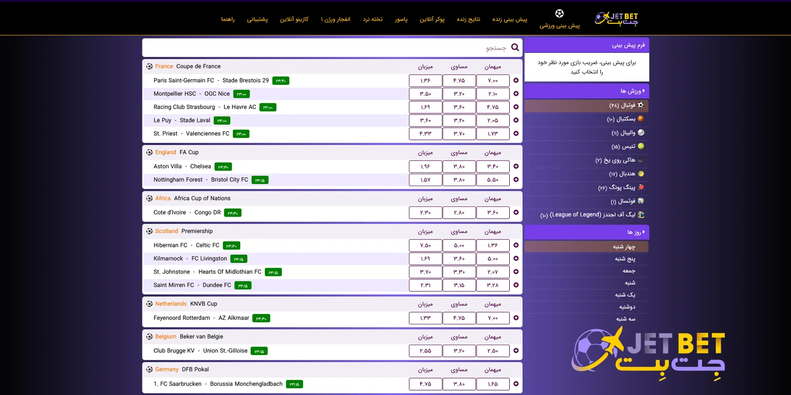 پیش‌ بینی فوتبال در سایت جت بت